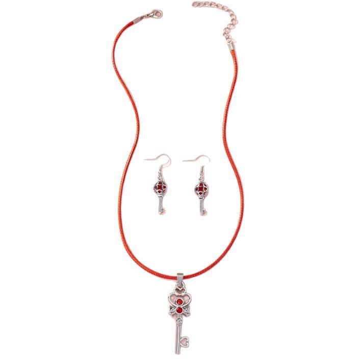 French high-end niche design retro red zircon key earrings necklace set is suitable for daily weddings красный
