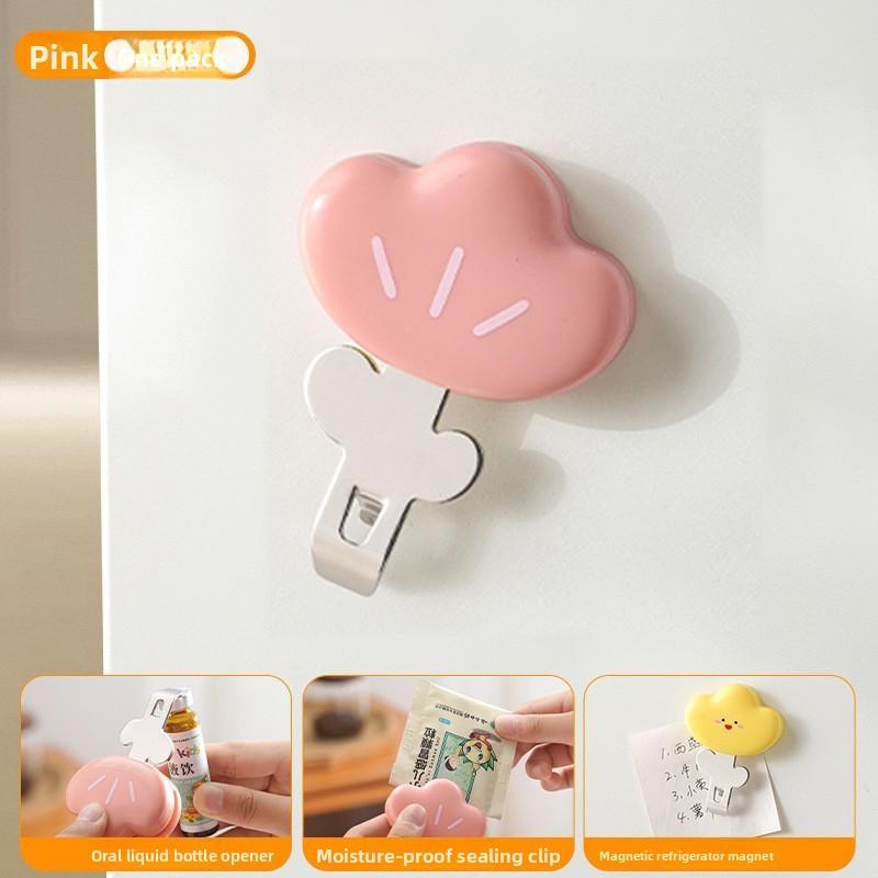 

Mini Bottle opener Multifunctional refrigerator sticker Snack sealing clip Portable magnetic bottle opener розовый