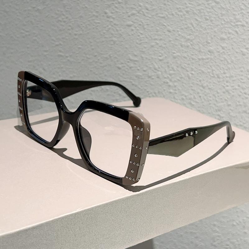 Oversized Square Glasses Women Fashion Patchwork Rim Blue Light Blocking Optical Frames  Stylish Design Decor Eyewear