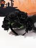 1Pcs Black Day of the Dead Headpiece Rose Floral Crown Veil Halloween Costume Mexican Headband