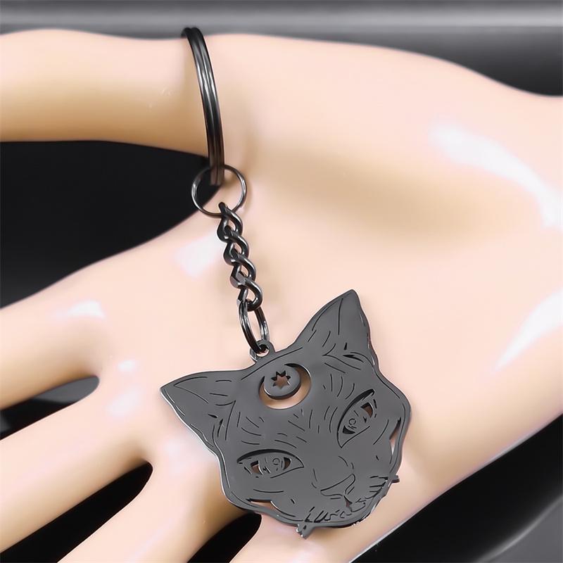 Witch Cat Crescent Moon Star Keychain for Women Men Stainless Steel Silver Color Bag Charm Accessories Jewelry llaveros K8574S01