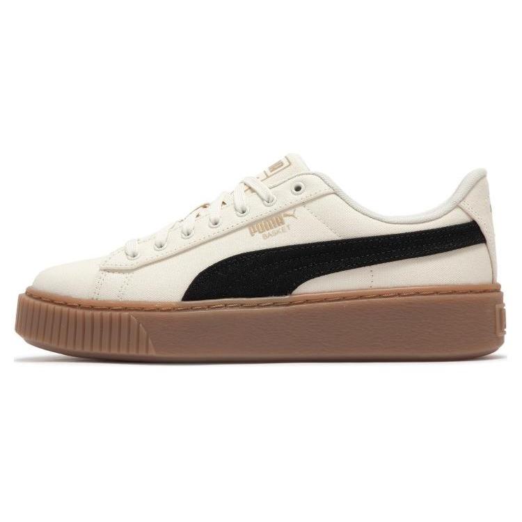 (WMNS) PUMA Basket Platform Canvas Beige Black Women s 399251-01 EU 37
