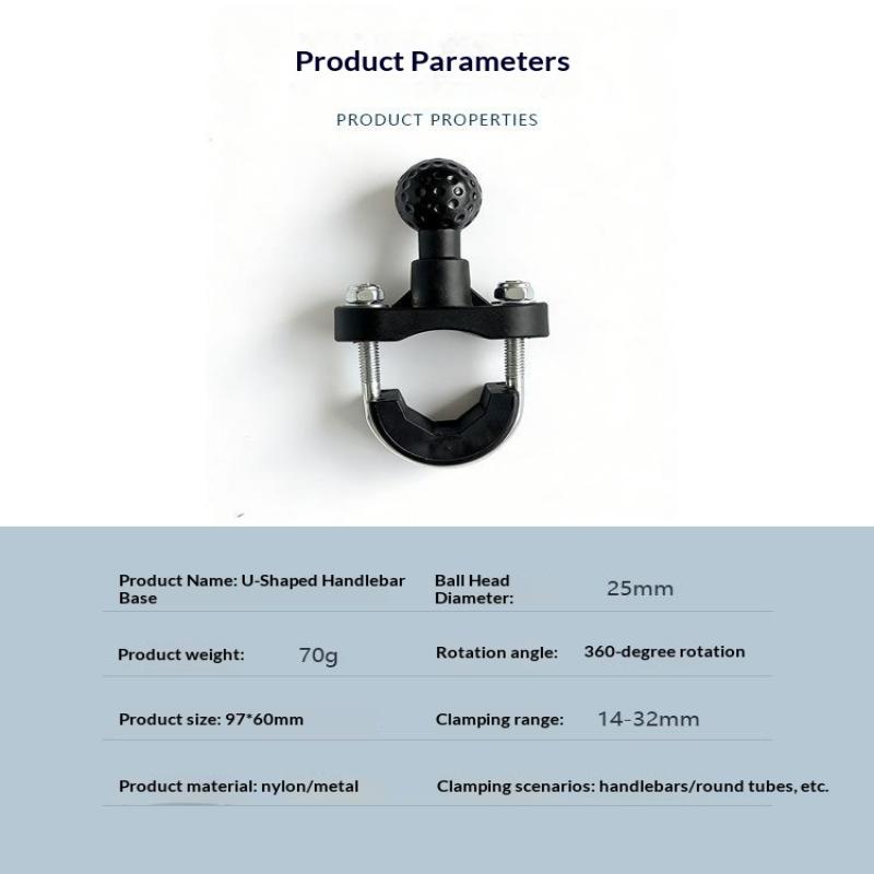 Heavy Duty Metal Motorcycle Handlebar U Bolt Mount Base Kit 25mm Ball Clamp Bracket for Motorbike Action Camera Phone Mount