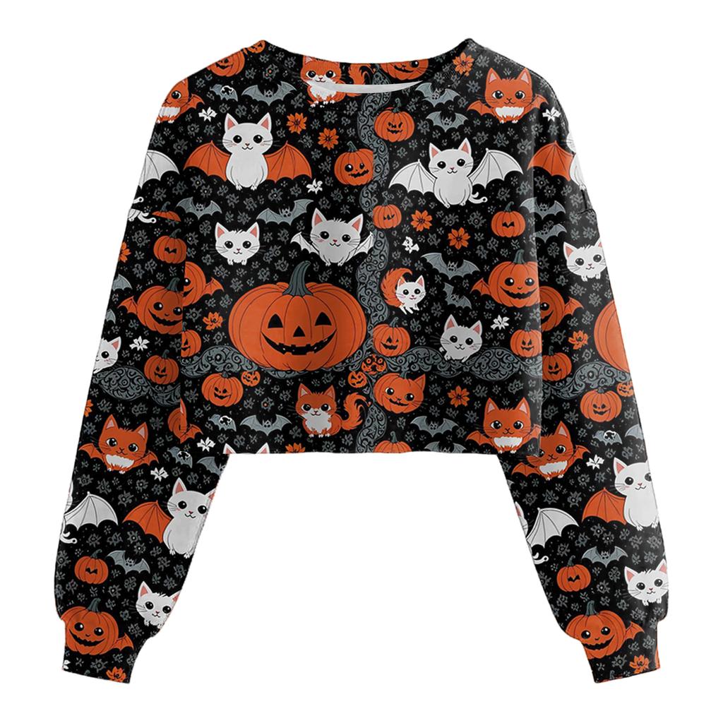 Women's Fashion Halloween Printed Navel-Exposed Long Sleeve Pullover Sweatshirt