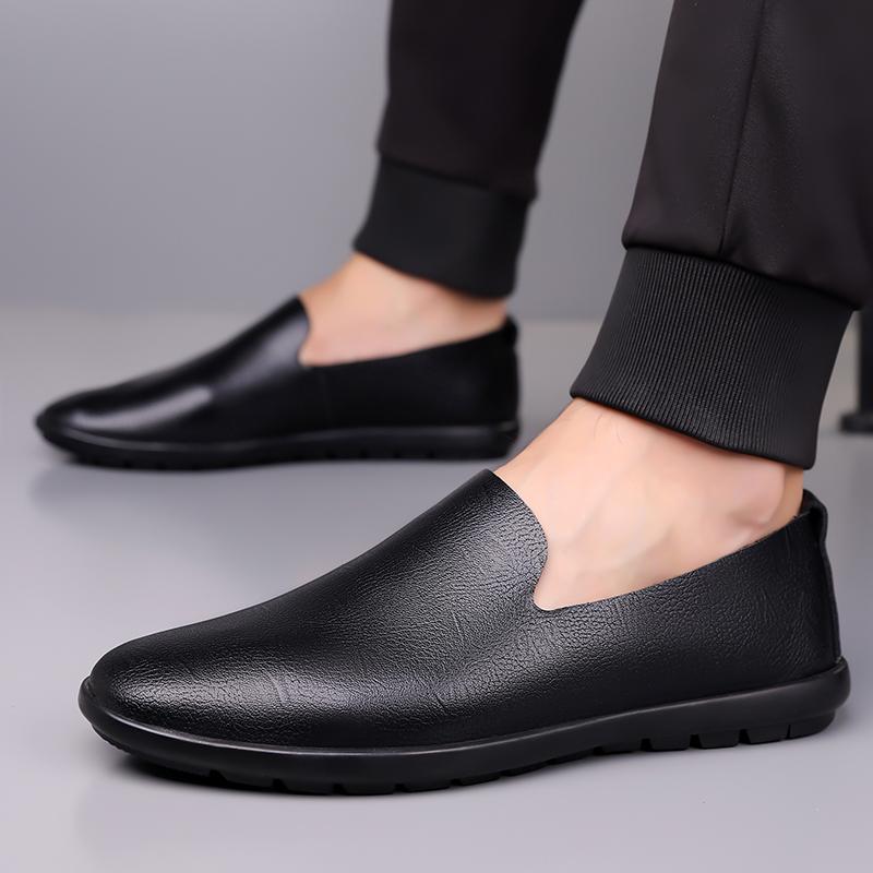 

Men s Perforated Leather Loafers Breathable Slip-On Shoes Outdoor Soft Ultralight Comfortable Casual Moccasins Wear 38 чёрный