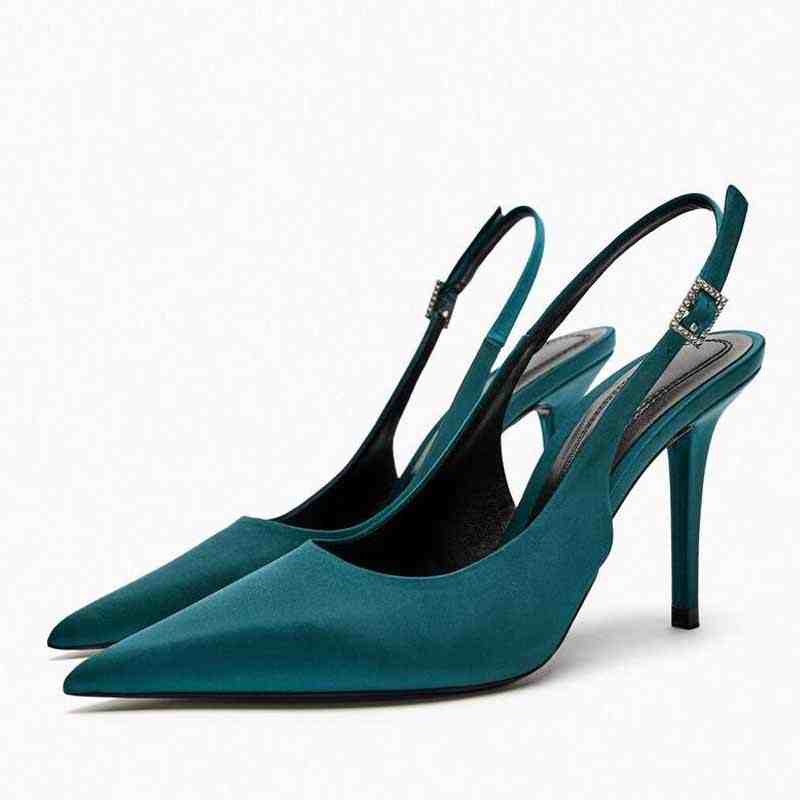 

Летние женские босоножки с острым носком и высоким каблуком, модные босоножки с ремешком на щиколотке, вечерние платья, сандалии, обувь 35 зелёный