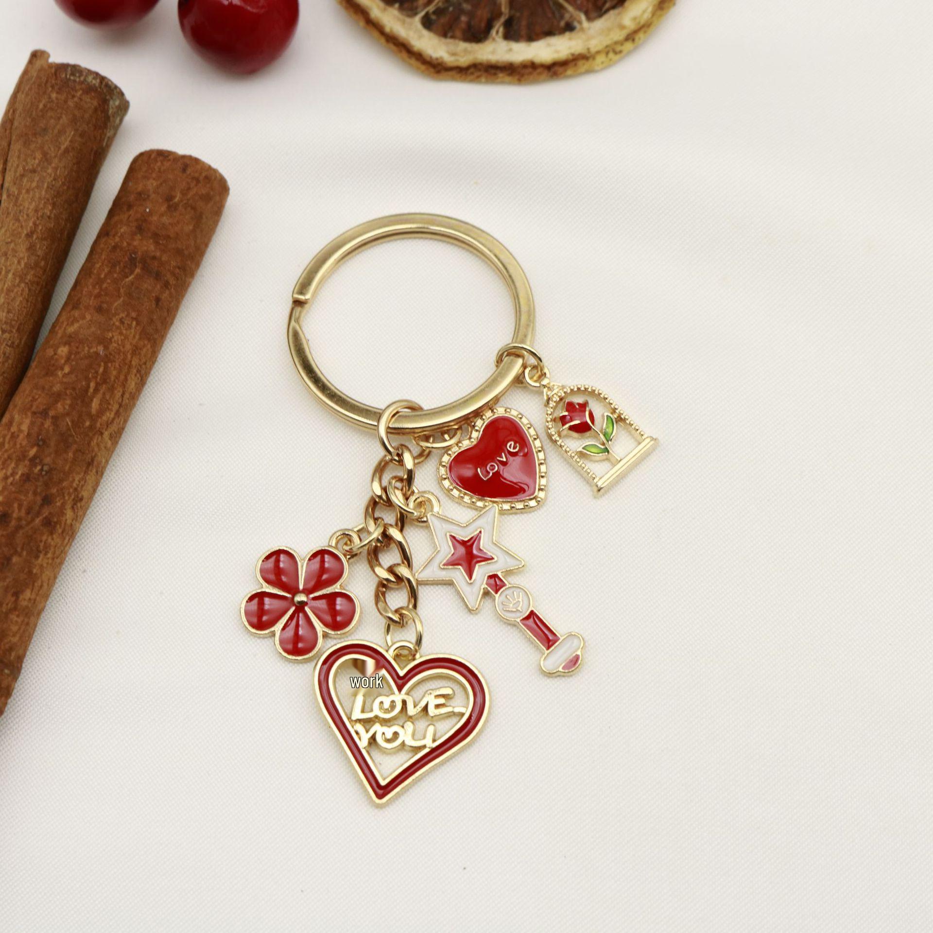 Heart Flower Love Pendant Keychain with Red Bag - Valentine s Day Gift