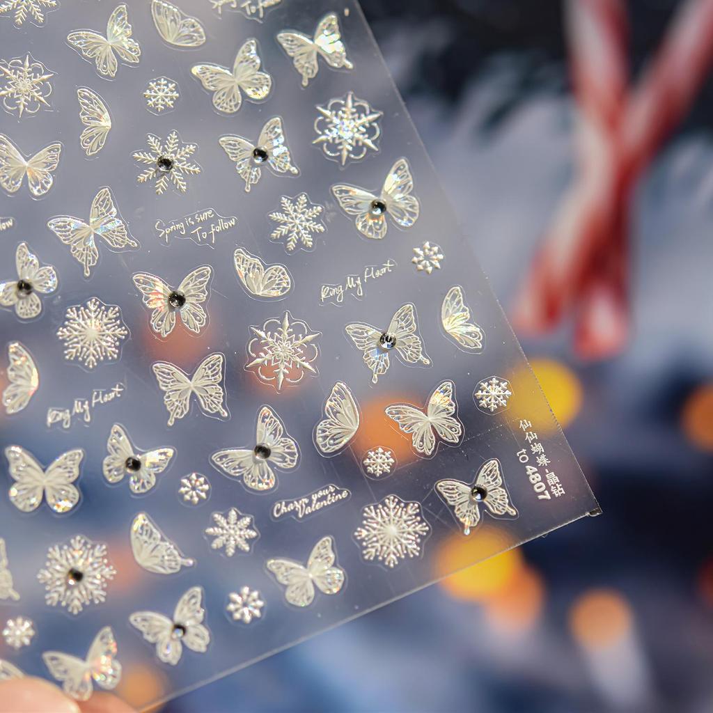Tomoni Shell Light Nail Art Stickers: Peach Minnie & Colorful Butterfly Designs