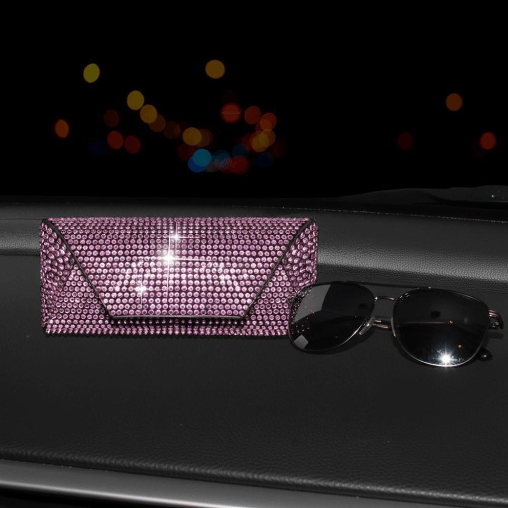 Portable Shiny Diamond Car Glasses Case Crystal Bling Rhinestone Sunglasses Box Sunglasses Storage Box Men