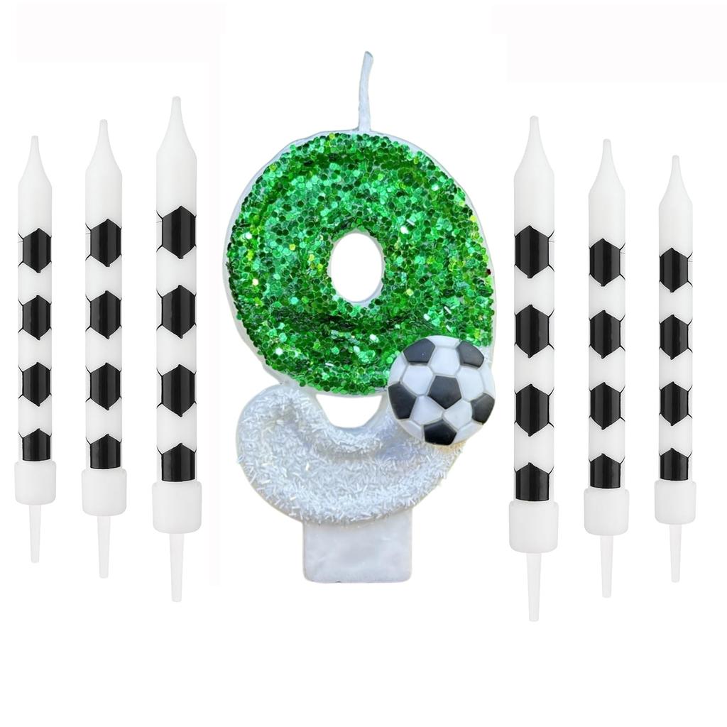 7pcs Birthday Number Candles White Soccer Number 0-9 Birthday Candles for Cake Topper for Kids Adults Party Anniversary Supplies