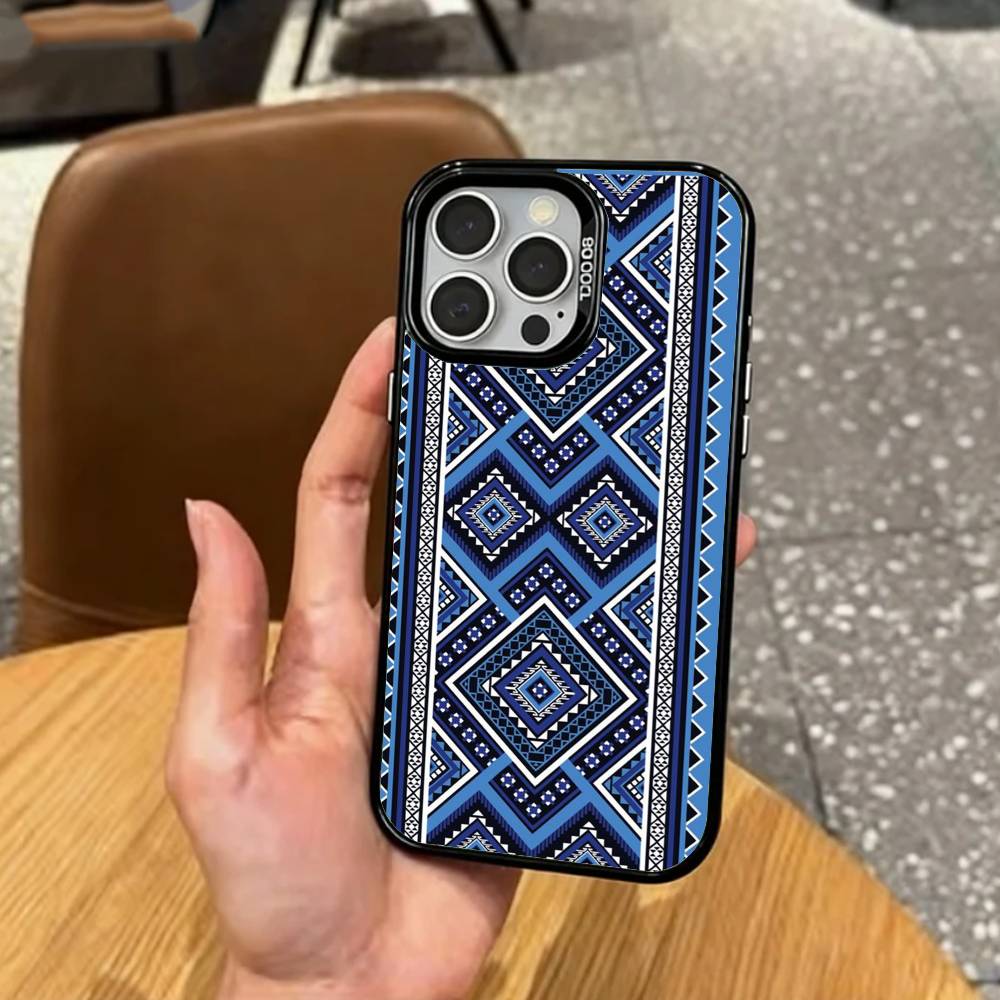 P-Palestine Hattah K-Keffiyeh pattern Phone Case For iPhone17,16,15,14,13,12,11 Plus,Pro Max Colored Silver Plated Inside Cover
