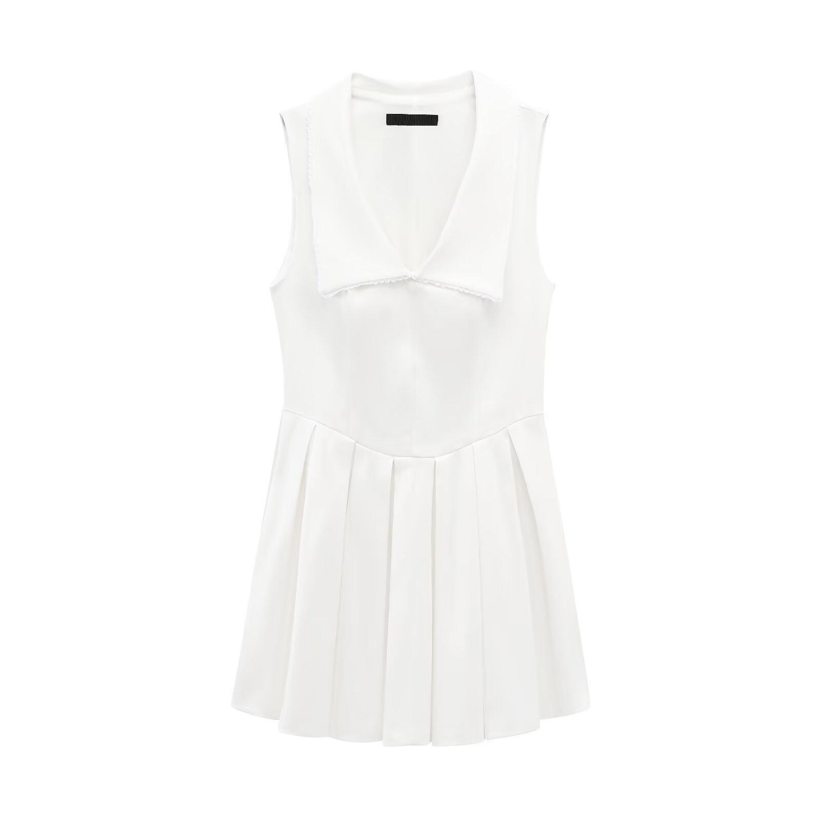 

Женское весеннее плиссированное короткое платье без рукавов с V-образным вырезом Extra Small белый