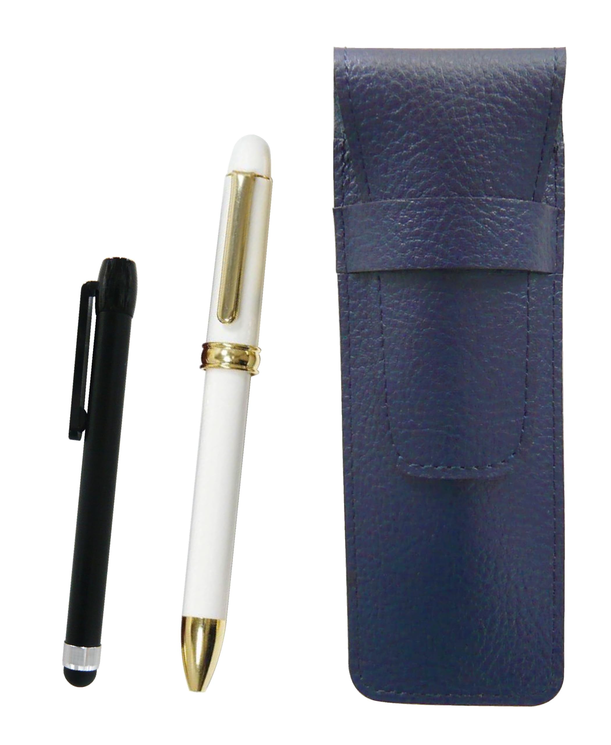

Пенал из зернистой кожи с металлическим стержнем, черный цвет и вращающаяся шариковая ручка 2C600, белый, синий, набор из 2 цветов, SASL-ALB-2C600-W