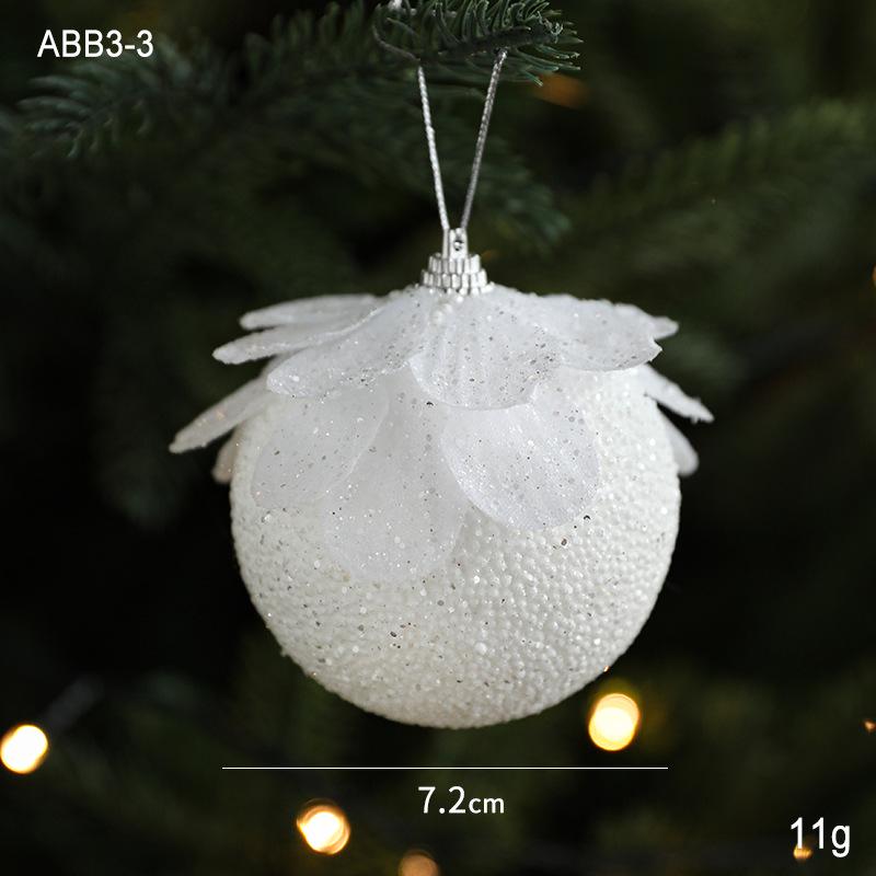 White Petal Foam Christmas Ball Ornament with Flocking Powder - Tree Pendant for Festive Decorations