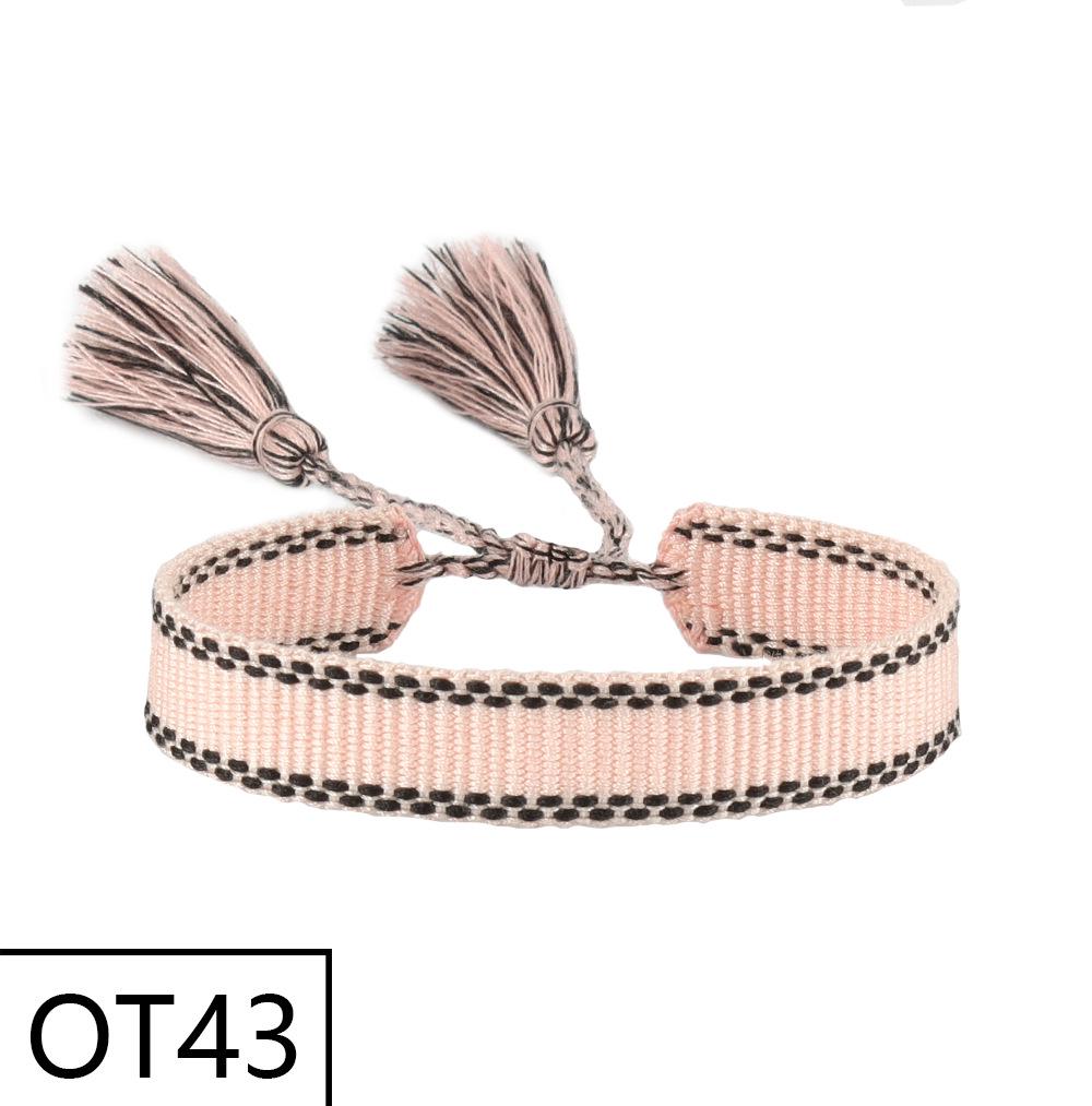 European & American Style Woven Bracelet - Solid Color, 1.3cm, Handmade Tassel, Fashionable Polyester Hand Rope for Women