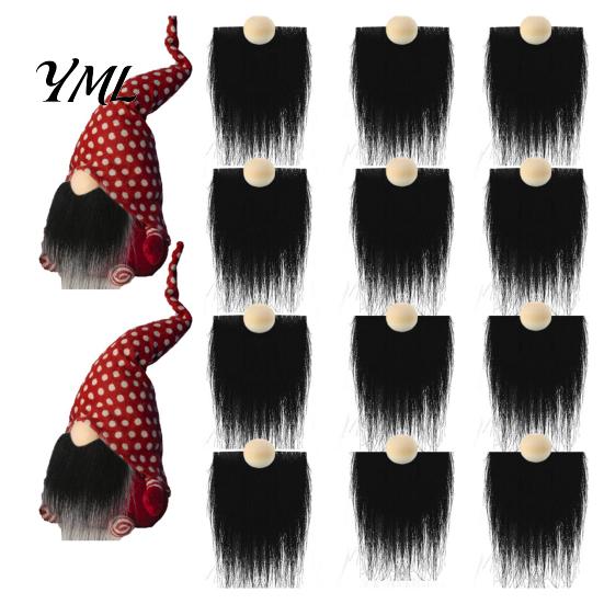 White Black Gnome Beards 12Pcs Beard And Nose Kit, DIY Christmas Craft Supplies with Faux Fur Fabric for Crafts Plush Wooden Ball Noses Doll