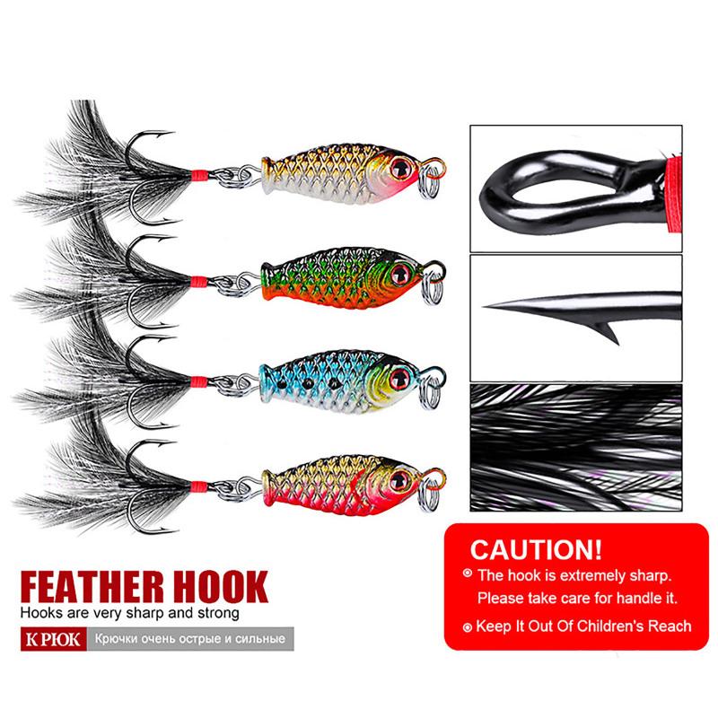 4pcs 3cm 5g 4 Color Fishing Bait Vib Tied Feathers Spoon Artificial Fishing Lure For Bass Big Eye