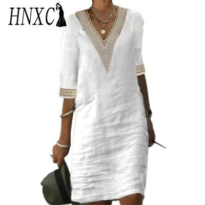 Women's Fashion Summer Spring Solid Color Print 2/1 Sleeve V-Neck Casual Dresses