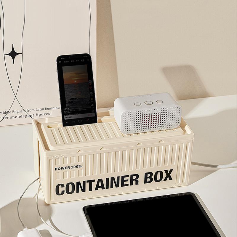 Container Cable Storage Box With Lid For Office, High Capacity Cord Organizer, Space Saving Desktop Socket Cable Management Box