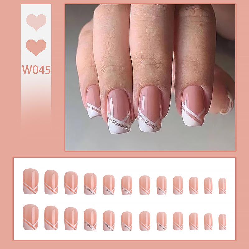 

Stylish Glitter Line Press-On Nails – Simple, Elegant Nail Art Patches Glue Version