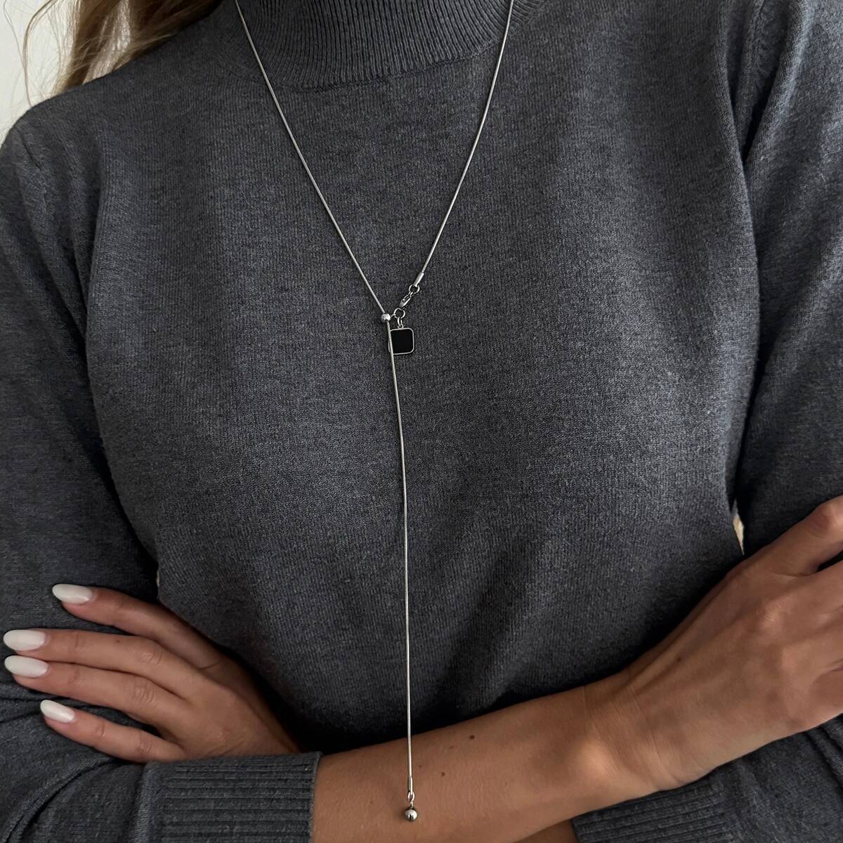 

Ingemark Simple Creative Stainless Steel Geometric Pendant Necklace Women Waterproof Adjustable Snake Bone Sweater Chain Jewelry