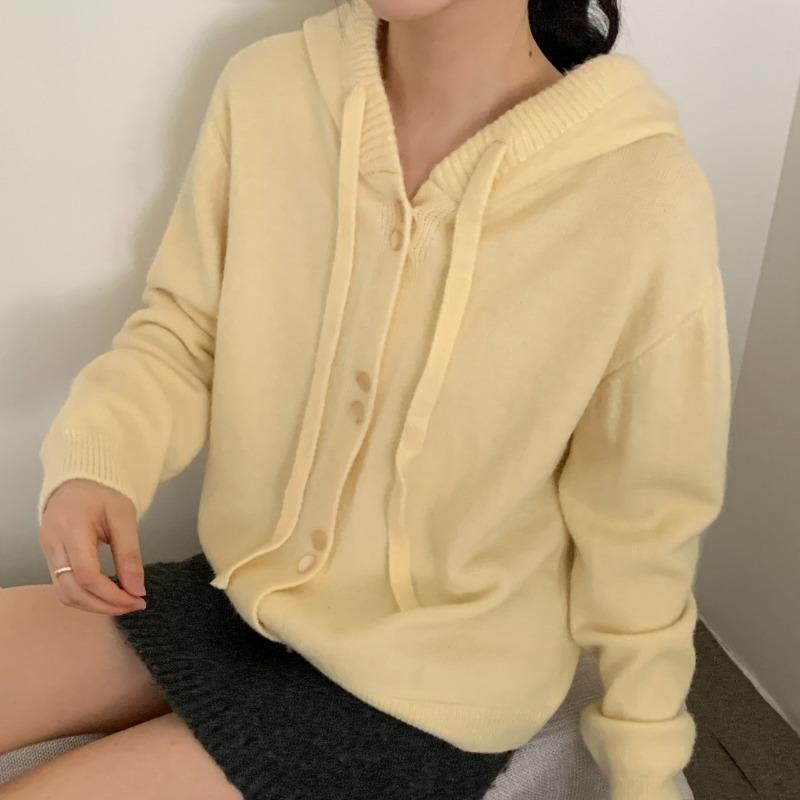 

Real shot hooded fashion loose knitted cardigan autumn and winter new lazy style solid color versatile outer wear thickened sweater women one size fits all