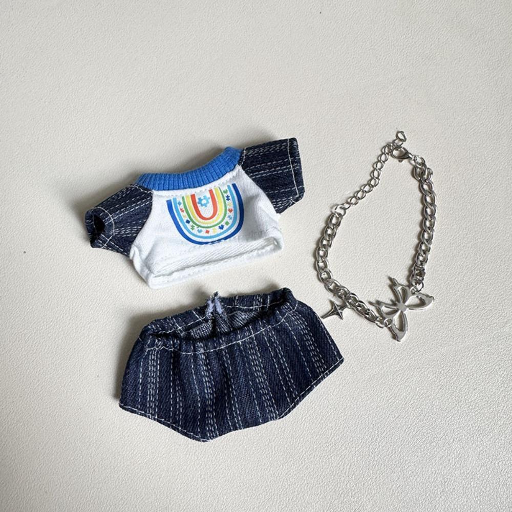 

Butterfly Necklace Labubu Doll s Clothes Rainbow Style 17cm Plush Dolls Clothes Kids Girls Toys Style 1