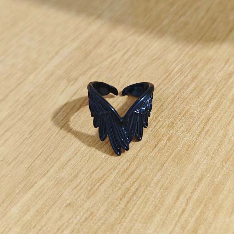 

Vintage Copper Color Angel Wings Ring For Women Girls Punk Gothic Metal Geometric Adjustable Open Ring Zircon Accessories Gift чорний