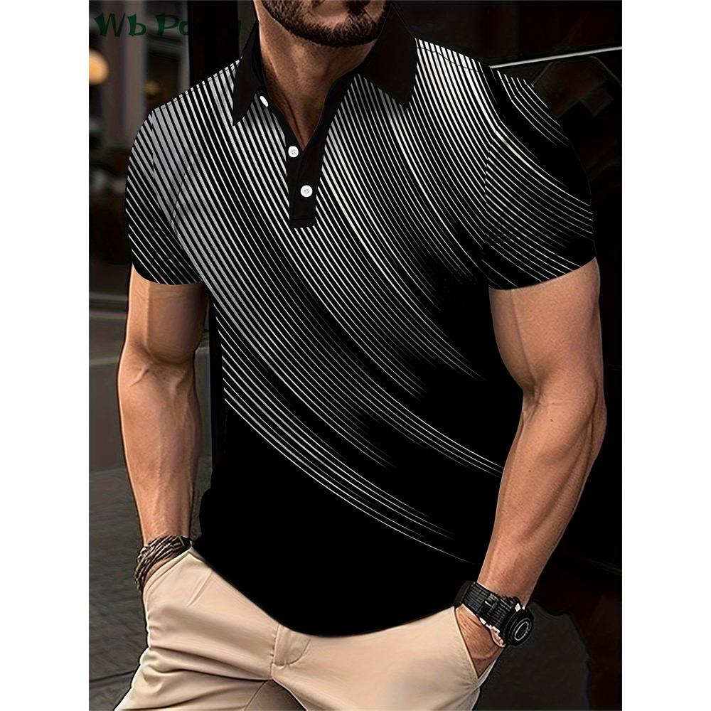 Stripe printed men's shirt fashion T-shirt