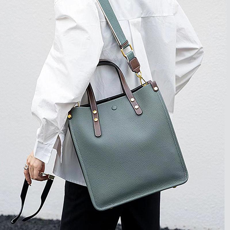 Genuine Leather Vertical Tote Handbags For Women  Trend Designer Large Capacity Shoulder Crossbody Bags