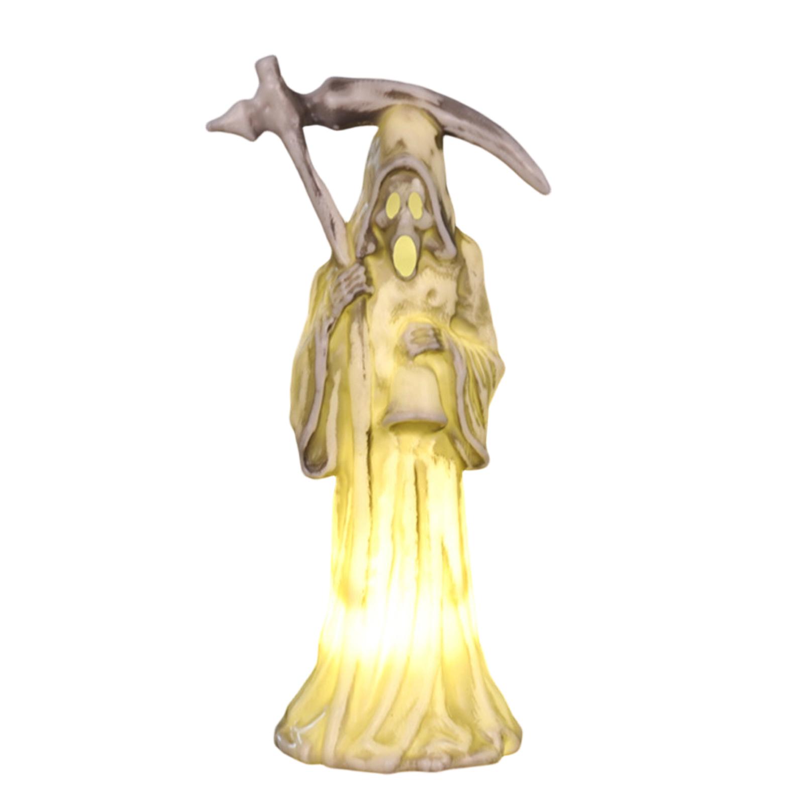 Grim Reaper Figurine with Scythe LED Lighted Tabletop Decoration Halloween Themed Small Night Lamp One Size