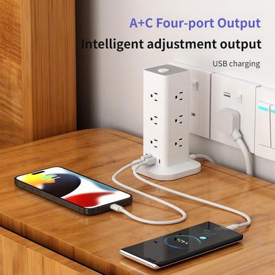 Enchufe Vertical de Carga USB para el Hogar, Múltiples Puertos, Tipo C, Torre de Oficina, Regleta de Alimentación con Protección contra Sobrecarga