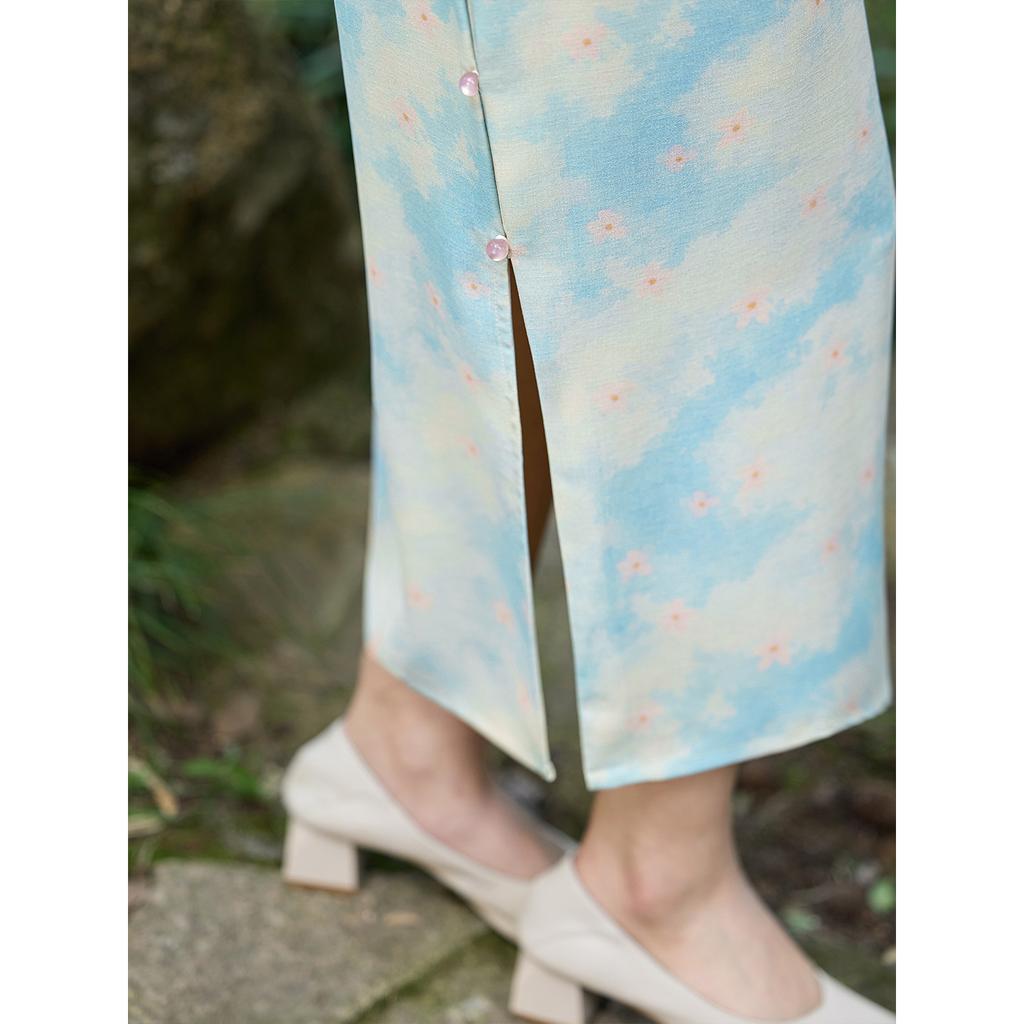 Guofeng New Chinese Elegant Long Cheongsam Improved Young 1011 New Women's Retro Slim Short Sleeve Spring and Summer