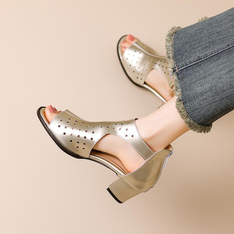 Women's high-heeled sandals summer comfortable versatile thick heel large size Roman fish mouth sandals