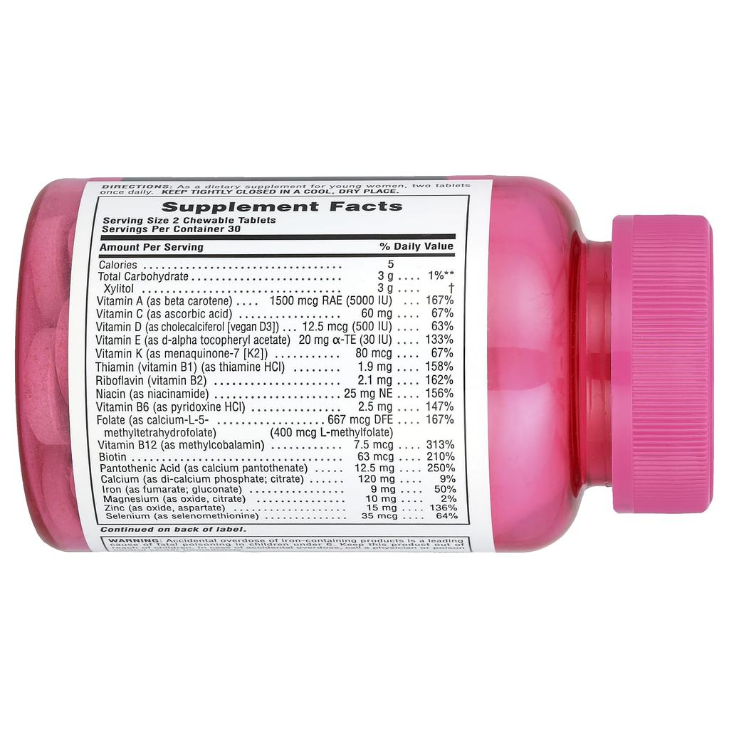 NaturesPlus Source of Life, Power Teen, Women's, Sugar-free, Natural Raspberry Flavor, 60 Chewable Tablets