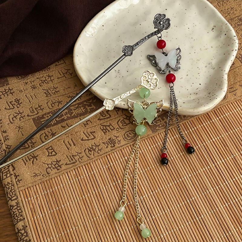 1pc Chinese style niche personality Ruyi Butterfly Hairpin Exquisite tassel Hanfu Qipao Headpiece Quick Braided Hair Artifact