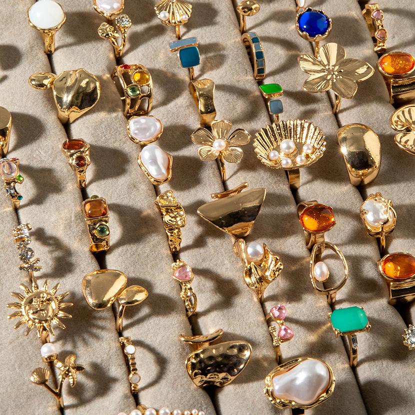 Jewelry personalized gemstone ring, geometric niche high-end mixed batch ring set