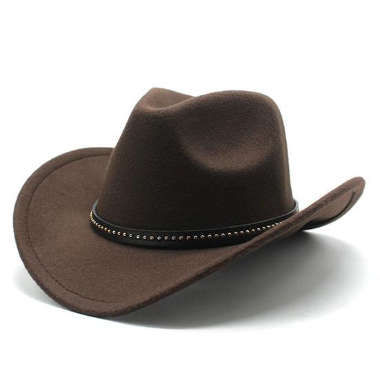 Vestlig Cowboyhatt for Menn Kvinner Filt Bredbremmet Cowgirlhatt med Sølvperler Rull opp Fedora-hatt for Wild West Kostymefest Halloween Cosplay