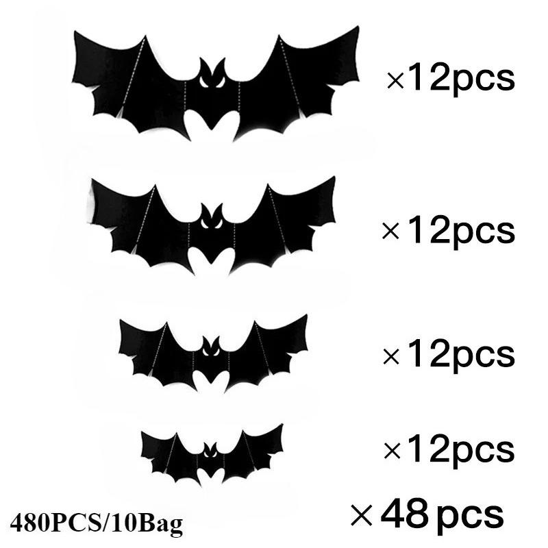 1-10Bags Halloween 3D Black Dimensional Bat Wall Stickers Decoration Venue Setup Prop Removable Wall Decals for Party Decor
