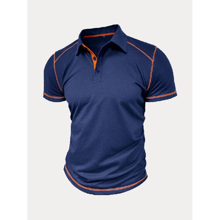 

Новая универсальная мужская рубашка-поло из чистого хлопка для спорта и фитнеса, деловая повседневная мужская однотонная футболка с короткими рукавами L синий