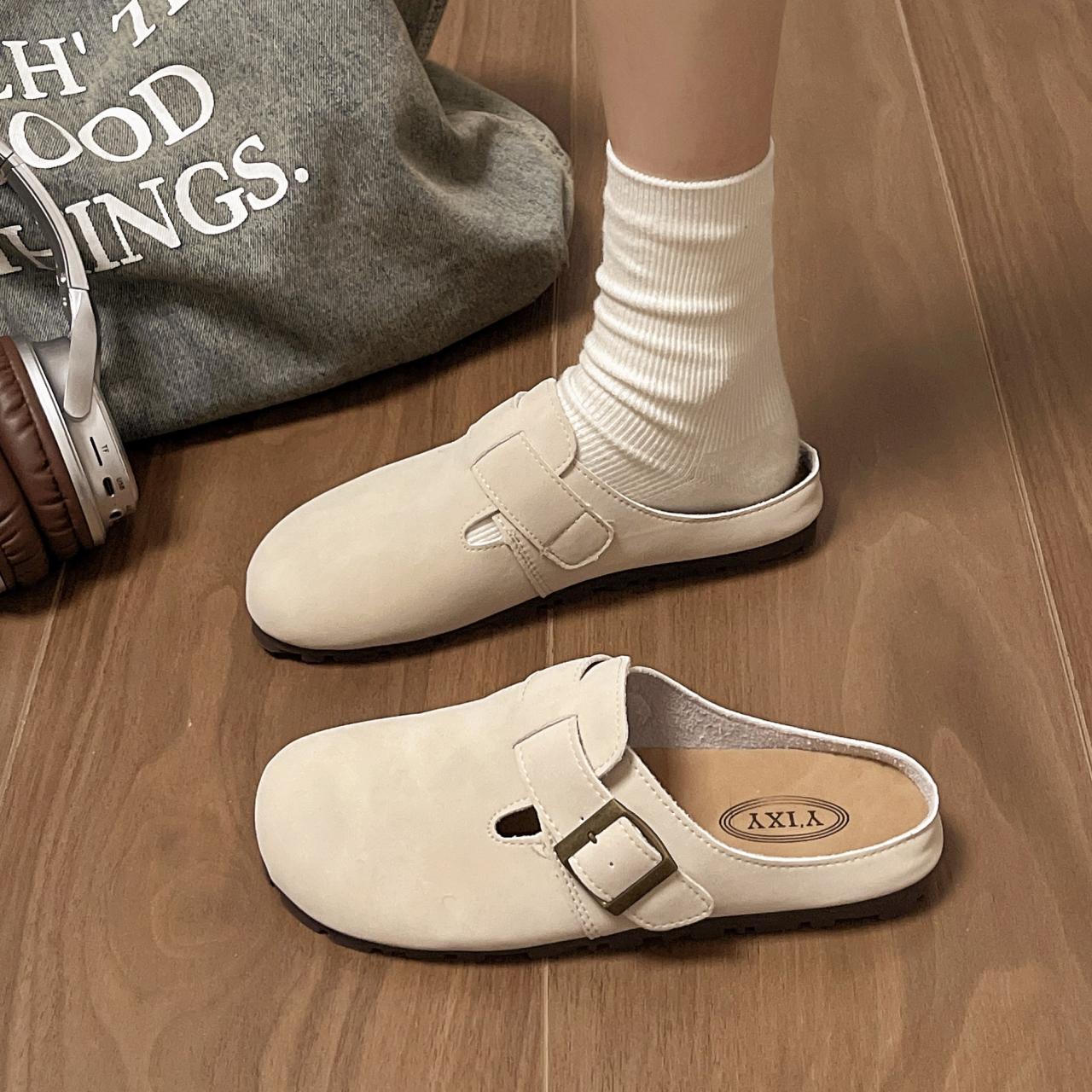 

Модная обувь 2024 года для женщин Модные женские замшевые мюли тапочки сандалии с поддержкой свода стопы для отдыха на пляже домашние однотонные туфли 40 бежевый