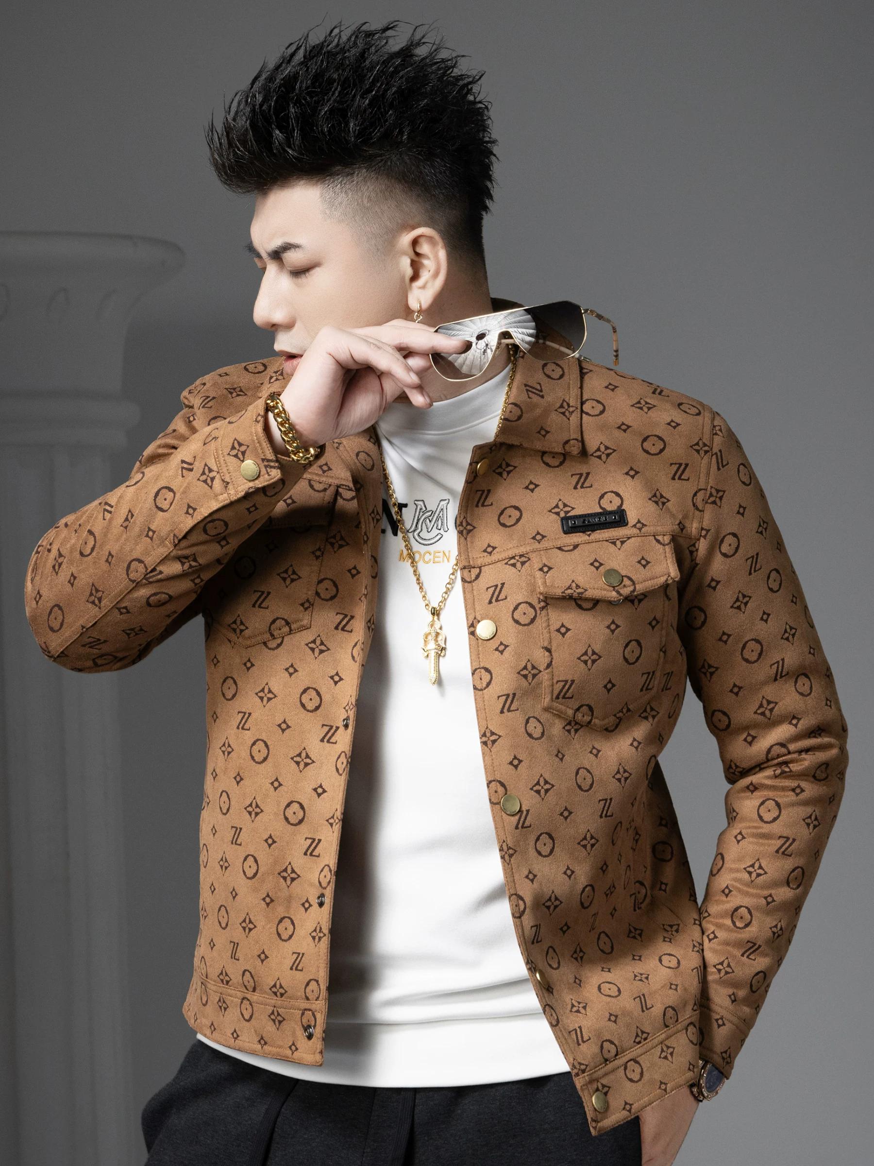 

European High-End Floral Workwear Jacket for Men, Turn-Down Collar Cotton Coat, 2025 New Winter Casual Warm Cotton Clothing for Men M (50-57.5kg) хаки