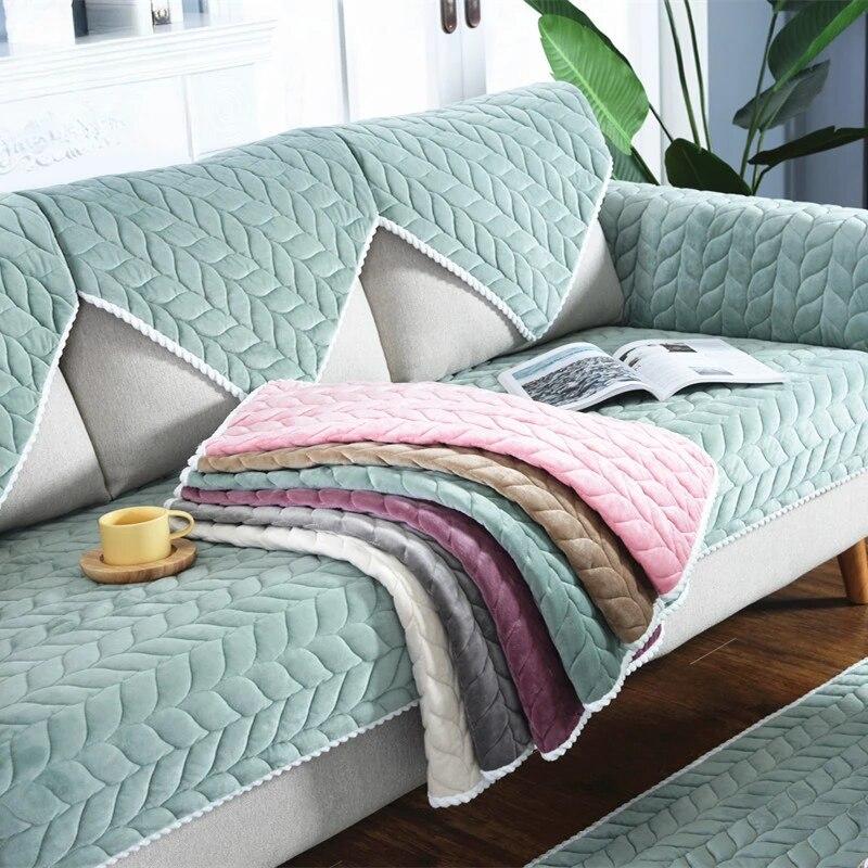 Autumn Winter Sofa Cushion Crystal Velvet Cushion Warm Non-Slip Comfort Couch Cover Solid Color Sofa Cover Towel Back Cushion