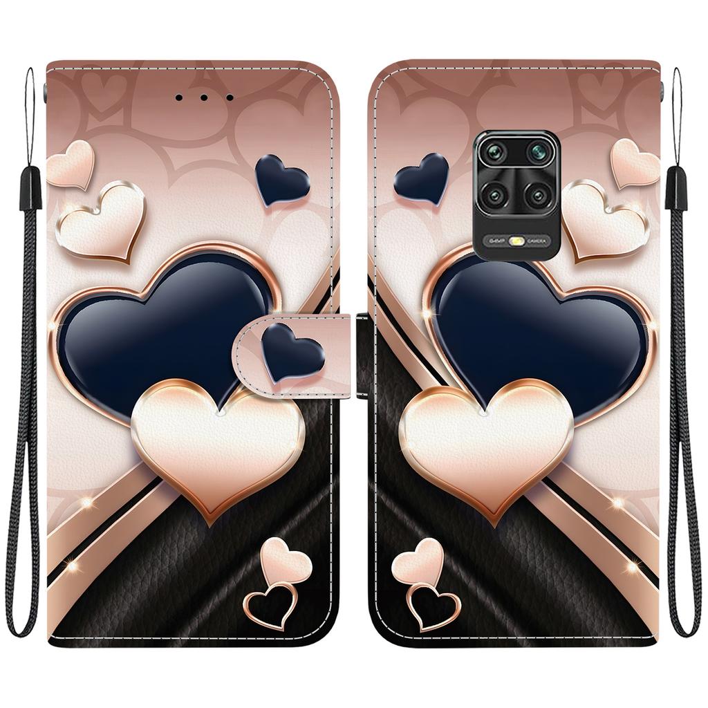 Handmade PU Leather Flip Case for Xiaomi Redmi Note 10 Lite Anti-Slip Shockproof Cover with Wrist Strap & Heart/Rose Cat Designs