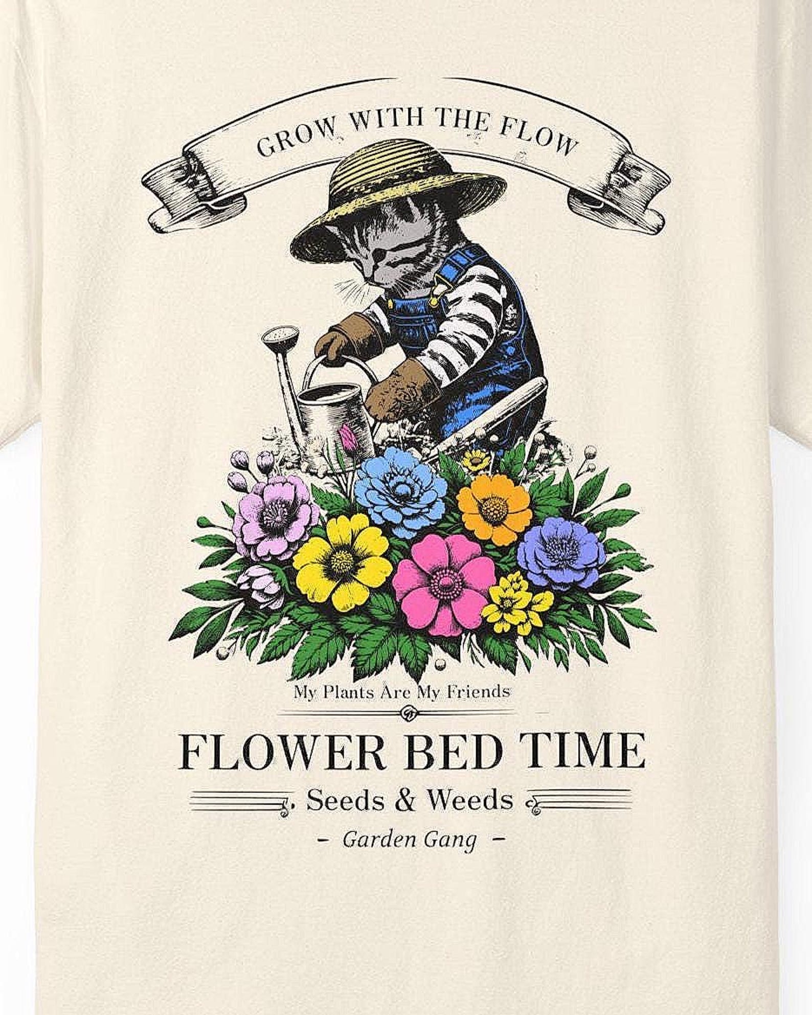 Gardening Kitten vintage print grow with the flow T-shirt | flower bed time 2XL