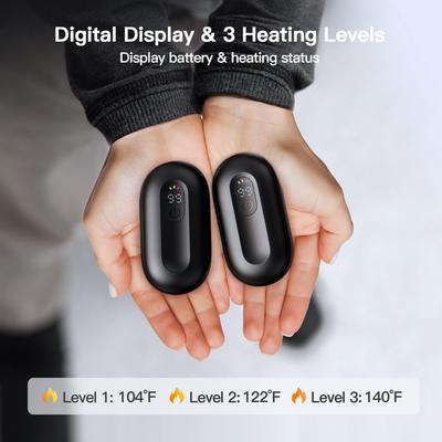 Lot de 2 chauffe-mains rechargeables, chauffe-mains électrique magnétique avec affichage numérique, chauffe-mains réutilisables chauffant jusqu'à 140 ℉, chauffe-mains de poche, cadeau chaud
