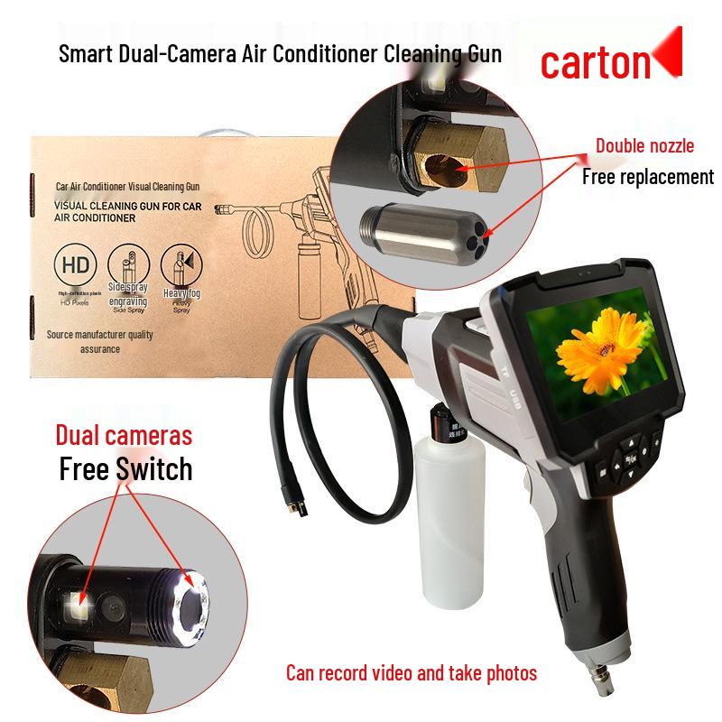 Tool-Free Detergent Cleaning Machine for Car AC: Pipe Endoscope, Ozone Cleaner, Gun Evaporator, Visual Disassembly.
