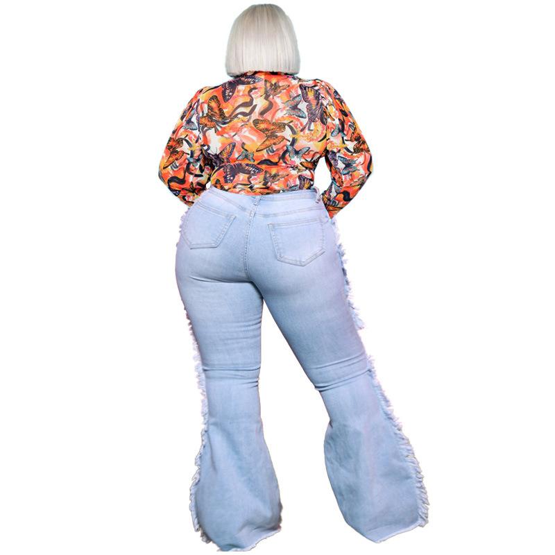 Satın alın Ripped Washable Fringe Plus Size Women's Flared Pants XL5XL