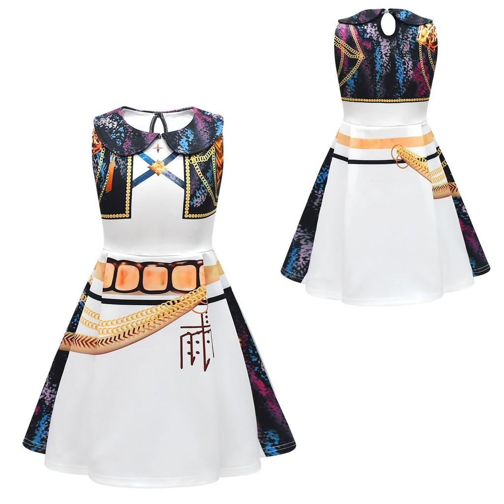 Dětské Dívčí Anime Kreslený POP Zpěvačka Super Star Rumi Mira Zoey Tištěné Klopový Límec Bez Rukávů Šaty Sada s Taškou Halloweenské Cosplay Kostýmy