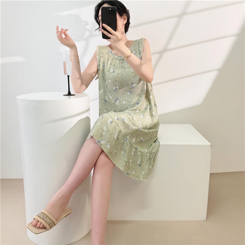 1011 Korean version of princess style dress cute loose artificial cotton loungewear cotton and silk nightdress women's summer thin